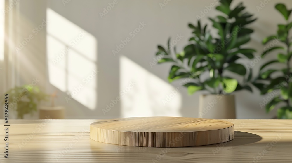 Wooden podium on table in living room interior with space : Generative AI Wooden podium on table in living room interior with space : Generative AI