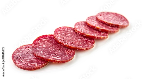 salami sausage slices isolated on white background pieces of sliced salami sausage laid out to create layout : Generative AI
