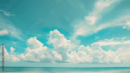 Beautiful tropical beach with blue sky and white clouds abstract texture background Copy space of summer vacation and holiday business travel concept Vintage tone filter effect color s : Generative AI photo