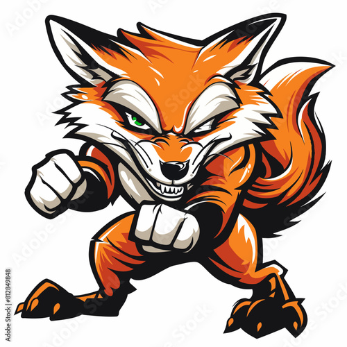 Graphics of angry fox in sports graphic logo