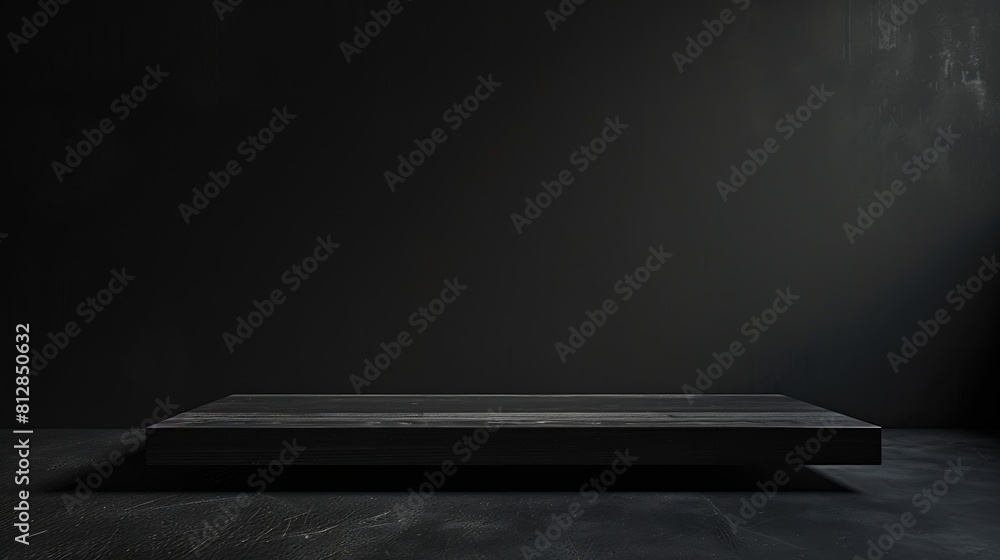 The black room perspective cement floor or wooden shelf table used as a studio background wall to display your productsloft style : Generative AI The black room perspective cement floor or wooden shelf table used as a studio background wall to display your productsloft style : Generative AI