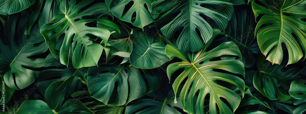 Fototapeta premium tropical leaves top view. Selective focus