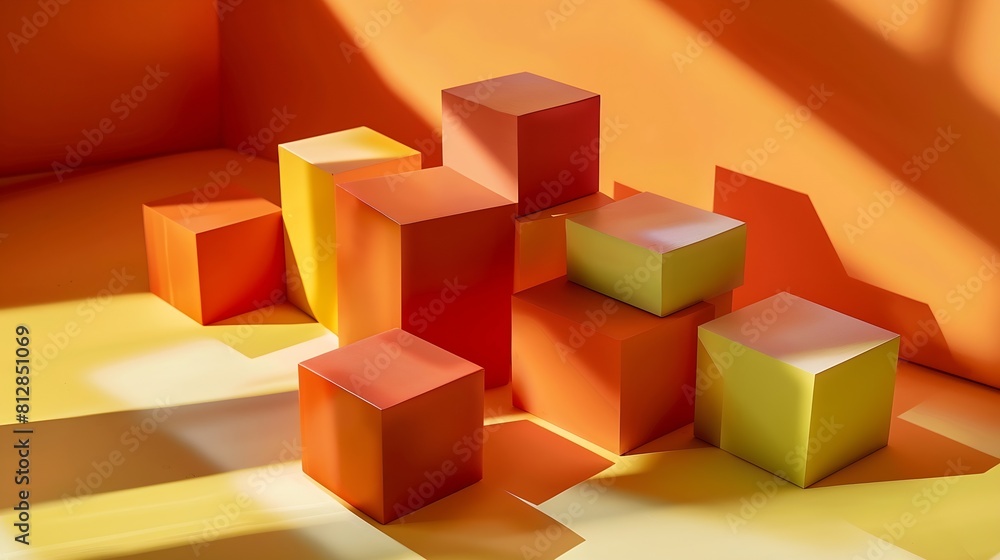 Product display blocks on orange : Generative AI Product display blocks on orange : Generative AI