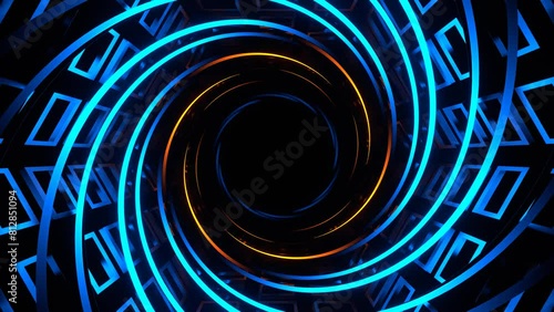 Blue and Orange Neon Spiral in Hexagonal Lattice Background VJ Loop in 4K