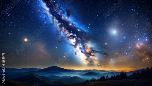 Starry Night Sky: On a clear, moonless night, the sky becomes a mesmerizing tapestry of twinkling stars, each one a distant sun in its own right. Against the deep, velvety backdrop of space,