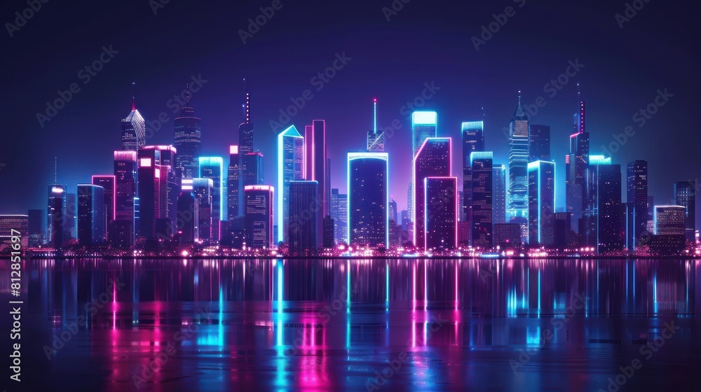 Fototapeta premium cityscape with space and neon light effect. Modern hi-tech, science, futuristic technology concept AI generated