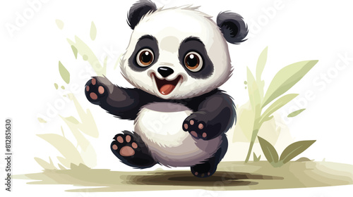 Cute and funny smiling baby panda character running