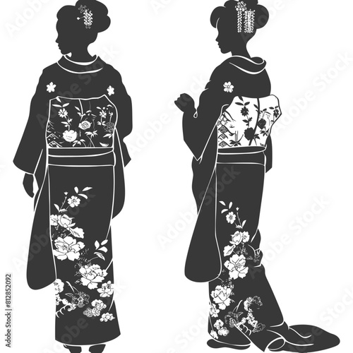Silhouette Independent Japanese women wearing kimono black color only
