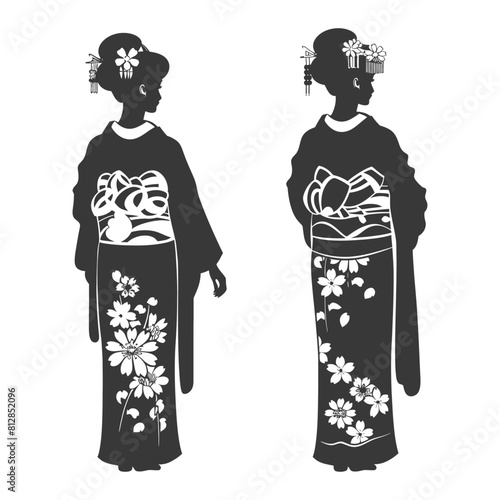 Silhouette Independent Japanese women wearing kimono black color only