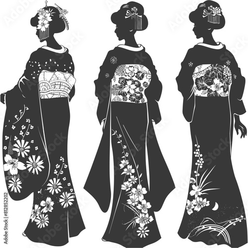 Silhouette Independent Japanese women wearing kimono black color only