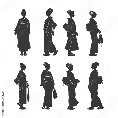 Silhouette Independent Japanese women wearing kimono black color only