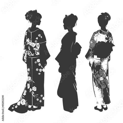 Silhouette Independent Japanese women wearing kimono black color only