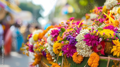 A traditional baggi adorned with a lavish display of flowers in vivid colors, symbolizing love and happiness as it awaits the celebratory procession © Nazia