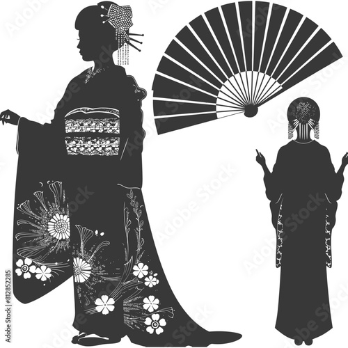 Silhouette Independent Japanese women wearing kimono black color only