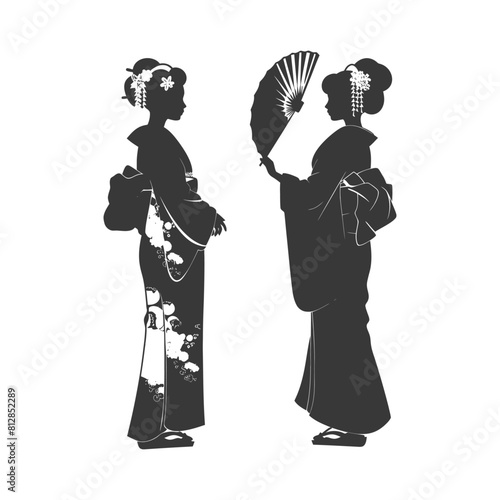 Silhouette Independent Japanese women wearing kimono black color only