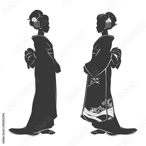 Silhouette Independent Japanese women wearing kimono black color only