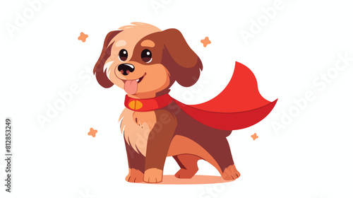 Cute brown funny dog puppy character in red cape st