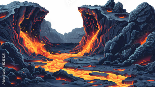 Exploring the mysterious lava tubes and caves formed by flowing lava beneath the earth s surface flat design backdrop with isometric scene.