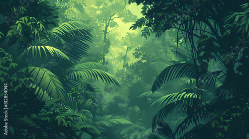 Rainforest Canopy: Exquisite Flat Design Backdrop in an Old Growth Forest Full of Life and Mystery