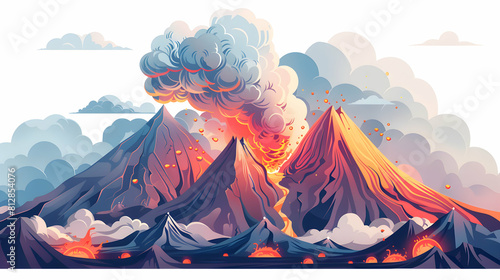 Sulfur Vents in Volcanic Terrain  Geothermal Activity in Isometric Scene Capturing Steam and Gases   Flat Design Backdrop Illustration