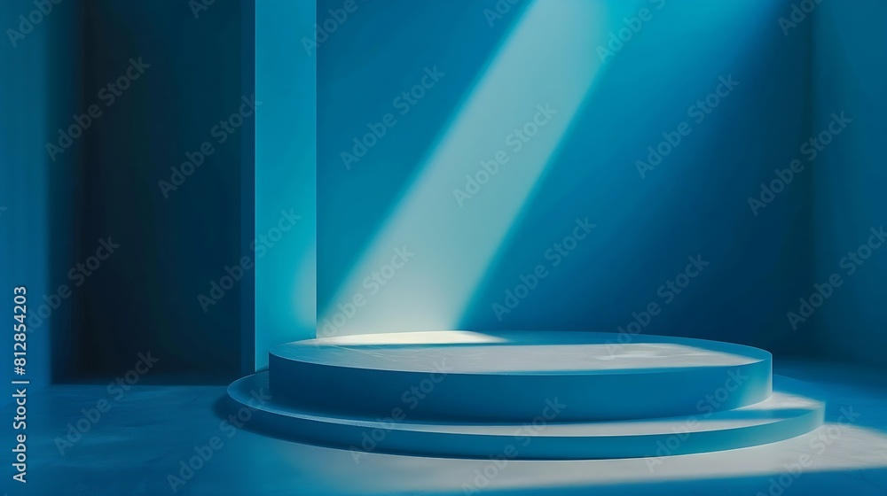 Blue background for product presentation with shadows and light Empty round podium Mockup : Generative AI Blue background for product presentation with shadows and light Empty round podium Mockup : Generative AI