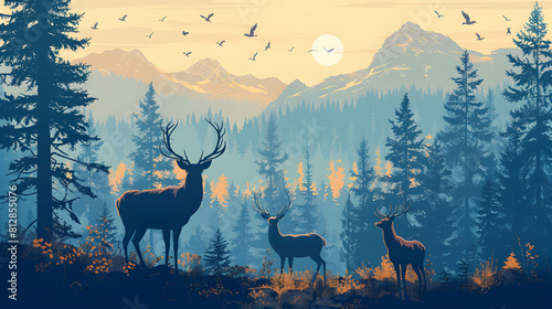 Flat Design Backdrop  Wildlife Flourishing in Old Growth Forest Habitat   Illustration of Ecosystem s Rich Biodiversity