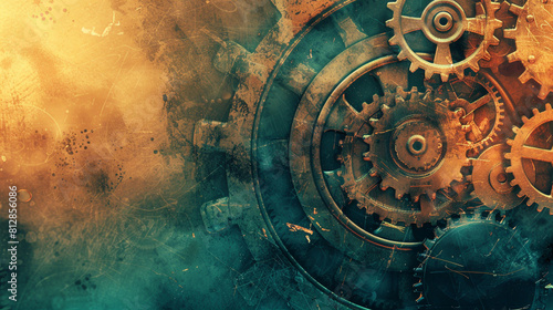 Incorporate vintage mechanical gears into a technology-inspired illustration backdrop 