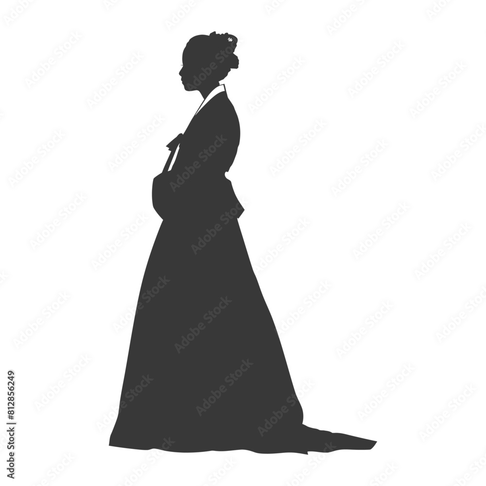 Silhouette independent korean women wearing hanbok black color only