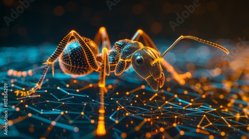 ant. Illustration of a digital wireframe polygon. technology of lines and points. hyper realistic  photo