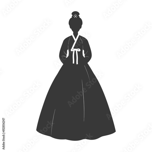 Silhouette independent korean women wearing hanbok black color only