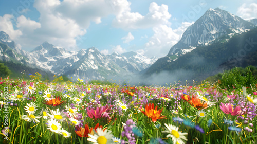 Vibrant Alpine Meadows: A Photo Realistic Display of Wildflowers Attracting Nature Enthusiasts and Photographers