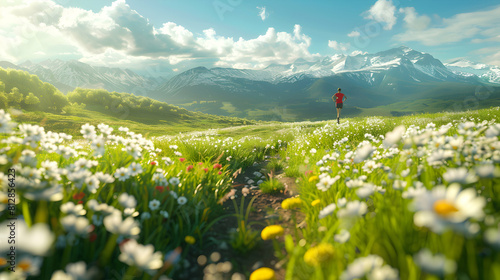 Trail Runners Embracing Alpine Meadows  Photo realistic Concept of Challenge and Serenity Amidst Nature s Beauty