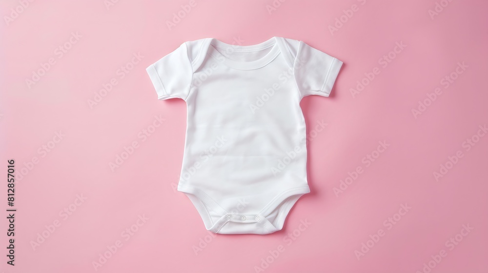 Layout Flat Lay white baby shirt bodysuit on a pink background for girls Mock up for design and placement of logos advertisements : Generative AI Layout Flat Lay white baby shirt bodysuit on a pink background for girls Mock up for design and placement of logos advertisements : Generative AI