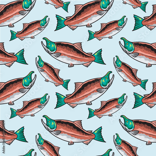 Vector Illustration of Sockeye Salmon with Vintage Illustration Available for Pattern