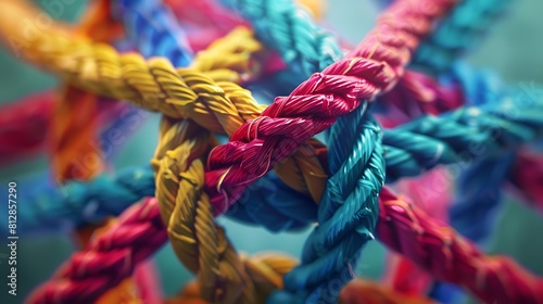 Colorful ropes tautly stretched between unseen forces in a spirited game of unity and competition photo