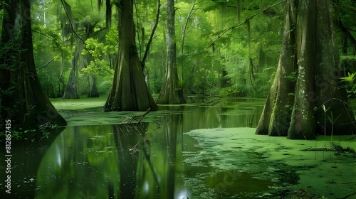 Enchanted Swamp Bayou with Moss Draped Cypress Trees