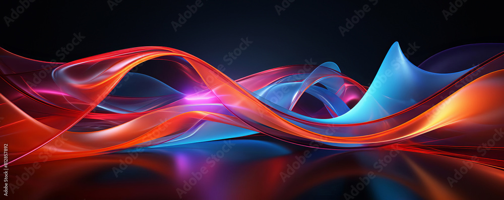 Dynamic ribbons of neon light curve through space, a high definition abstract scene, capturing movement without blur or defects for a polished look. Dynamic ribbons of neon light curve through space, a high definition abstract scene, capturing movement without blur or defects for a polished look.