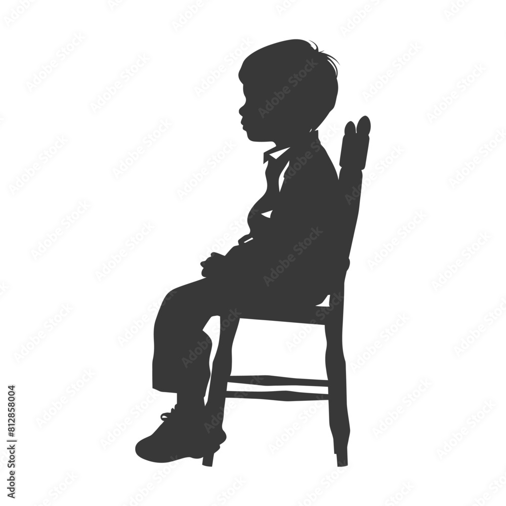 Silhouette little boy sitting in the chair black color only