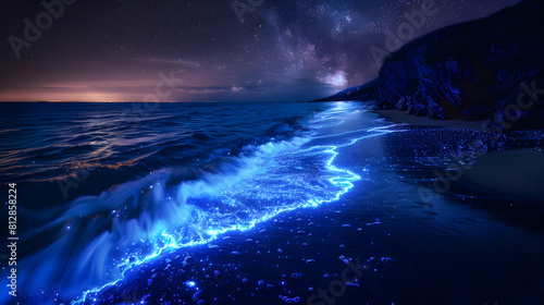 Enchanting Bioluminescent Sand Patterns Illuminated by Moonlight on a Coastal Shoreline Captivating Natural Beauty and Unique Beach Patterns at Night