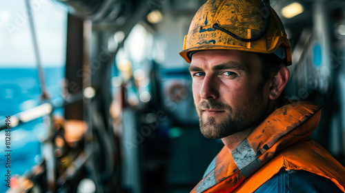 close up seaman on deck of vessel or ship. photo