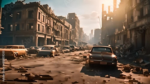 Wallpaper Mural Devastated Cityscape With Parked Cars Generative AI Torontodigital.ca