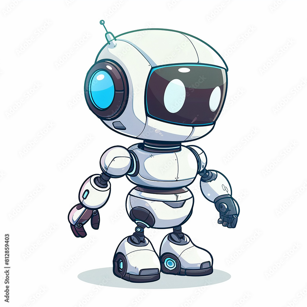 The illustration features a white robot cartoon against a white background. The illustration features a white robot cartoon against a white background.