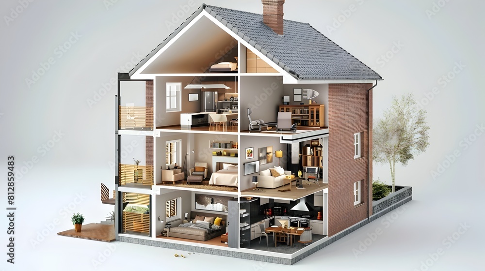 Detailed Cross-Section View of a Contemporary Home with Advanced Fire Prevention Measures Detailed Cross-Section View of a Contemporary Home with Advanced Fire Prevention Measures