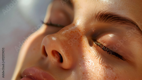 Close-up of a serene woman's face receiving a relaxing facial treatment at a luxury spa, spa industry trend in the future, investment in spa sector
