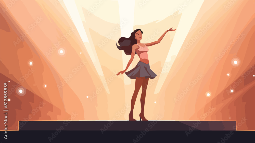 Dancer girl standing on stage under spotlight - you
