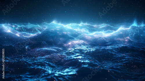 Dancing Lights of the Ocean: Waves with Glowing Blue Lights Breathtaking Scene for Nighttime Ocean Observers