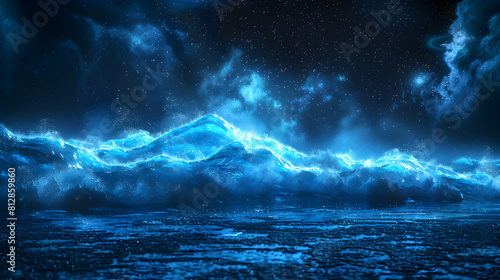 Dancing Lights  Waves with Glowing Blue Lights Create Breathtaking Nighttime Ocean Scene for Observers