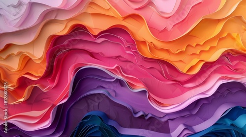 Colorful abstract waves, dark salmon dance, 3D paper cut art, vibrant gradient, carving creativity, AI Generative hyper realistic  photo