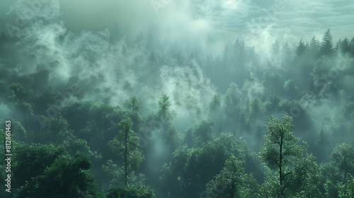Early Morning Fog Envelops Ancient Old Growth Forest, Adding a Layer of Mystery   Photo Realistic Concept of Foggy Old Growth Forest at Dawn   Adobe Stock © Gohgah