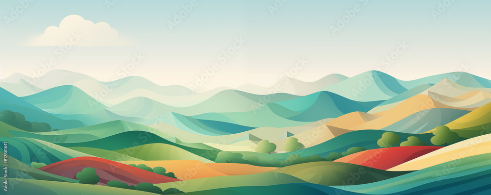 Abstract landscape with mountains and hills, panoramic view, generated ai
